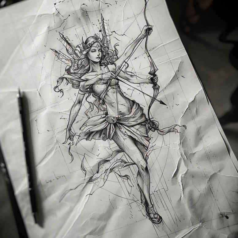 other-greece tattoo design ideas Neotraditional balanced tones detailed carving for lower thigh
