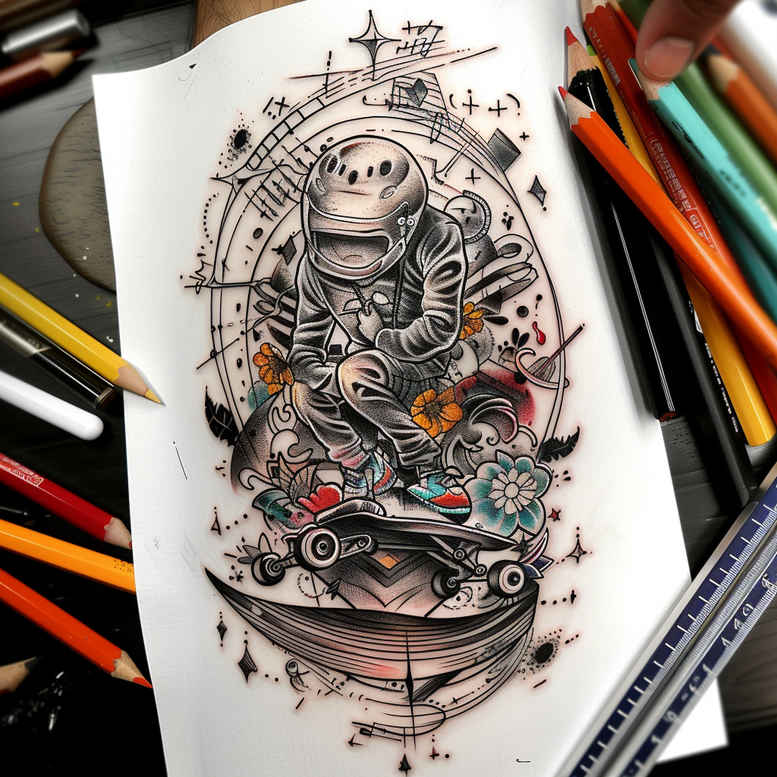 art-hobby – tattoo design ideas free ai generated – surrealism-ghostly-shapes – for-lower-leg – Gallery: other-hobby-inkby-ai