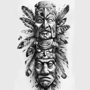 native-ethnic-motif – tattoo design ideas free ai generated – realism-mirrored-effect – for-lower-thigh – Gallery: other-native-americans-inkby-ai