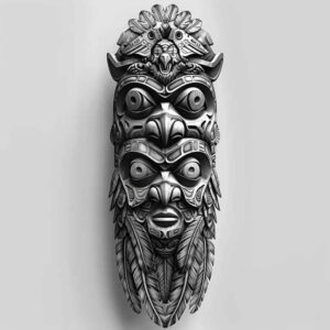 native-masks – tattoo design ideas free ai generated – realism-depth-perception – for-calf – Gallery: other-native-americans-inkby-ai
