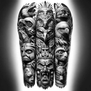 native-music – tattoo design ideas free ai generated – neotraditional-rich-blacks – for-upper-arm – Gallery: other-native-americans-inkby-ai