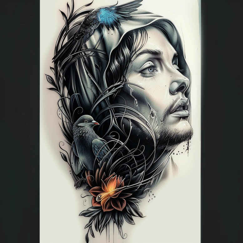 few-strokes – tattoo design ideas free ai generated – realism-seamless-blend – for-back-shoulder – Gallery: other-religions-inkby-ai