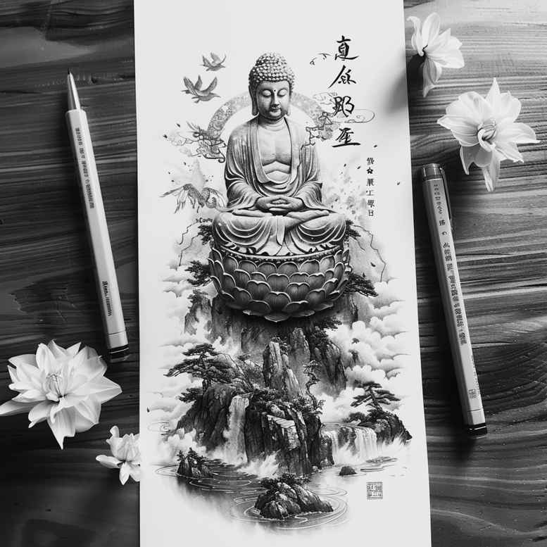 iconic – tattoo design ideas free ai generated – surrealism-phantasmagoria – for-side-torso – Gallery: other-religions-inkby-ai