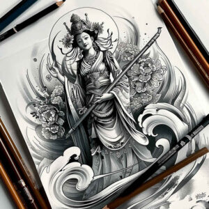 modest – tattoo design ideas free ai generated – realism-soft-highlights – for-collarbone – Gallery: other-religions-inkby-ai