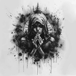 monochrome – tattoo design ideas free ai generated – surrealism-whimsical – for-chest – Gallery: other-religions-inkby-ai