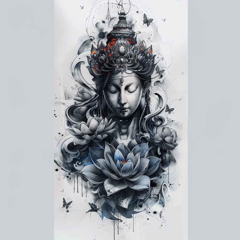 pinprick – tattoo design ideas free ai generated – neotraditional-rich-shading – for-lower-back – Gallery: other-religions-inkby-ai