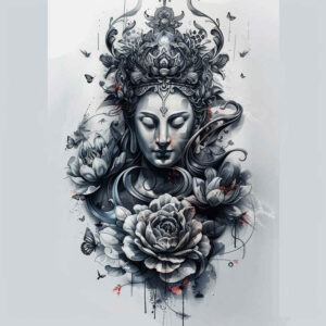 quiet – tattoo design ideas free ai generated – realism-smooth-blackwork – for-nape – Gallery: other-religions-inkby-ai