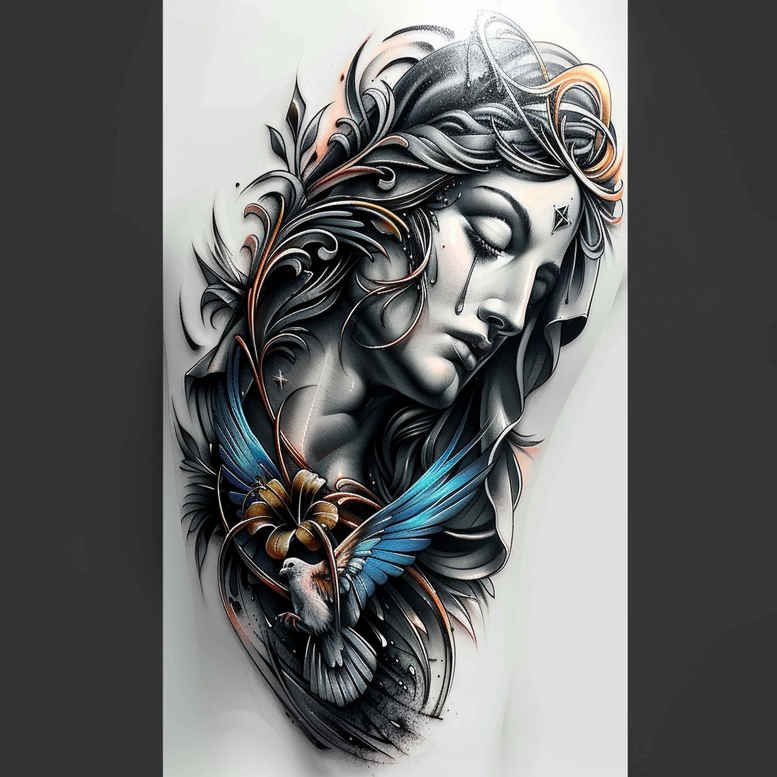 simple-icon – tattoo design ideas free ai generated – realism-refined-lines – for-spine – Gallery: other-religions-inkby-ai