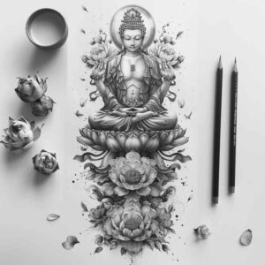 soft-touch – tattoo design ideas free ai generated – realism-refined-contrast – for-lower-chest – Gallery: other-religions-inkby-ai