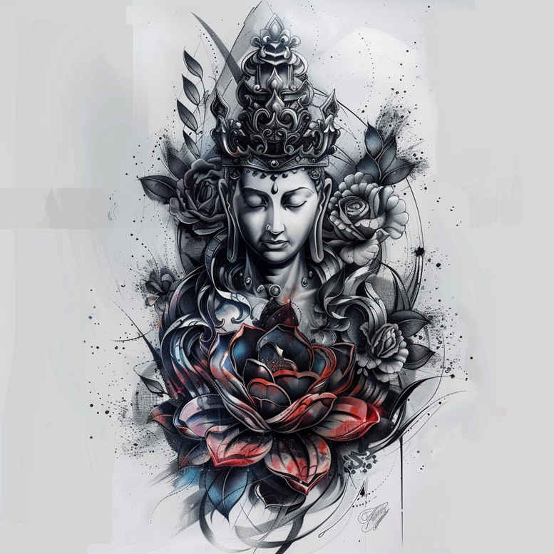 ultra-thin – tattoo design ideas free ai generated – realism-mirrored-effect – for-shoulder-blade – Gallery: other-religions-inkby-ai