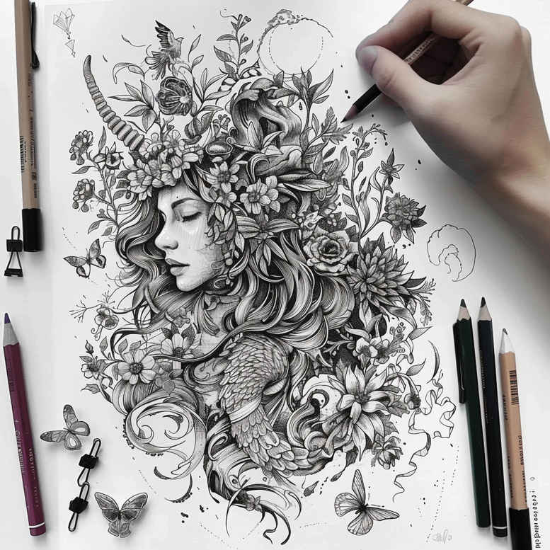 other tattoo design ideas soft-focus line-art for upper back
