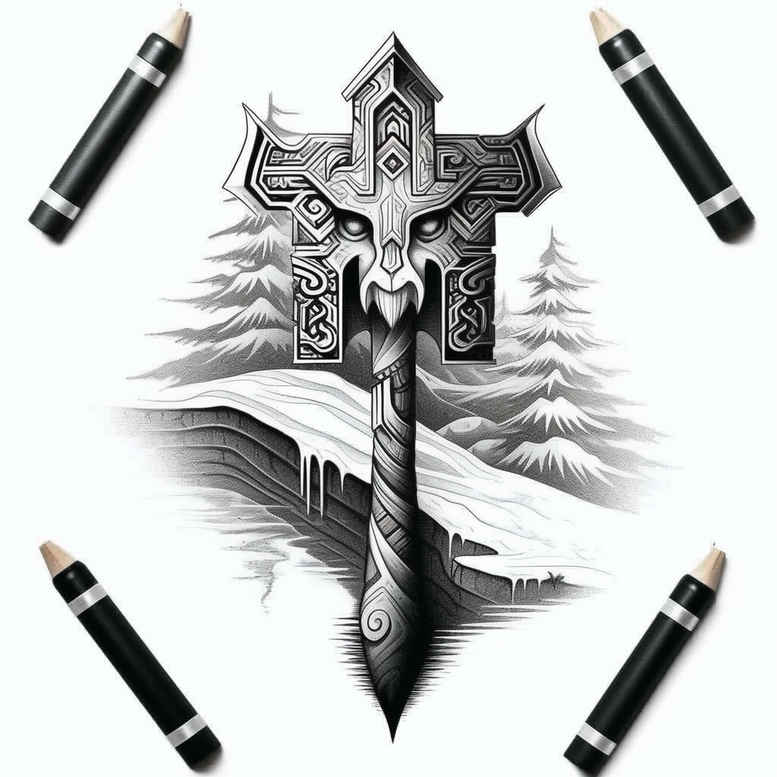 other-vikings tattoo design ideas Realism soft highlights Nordic patterns for back of neck