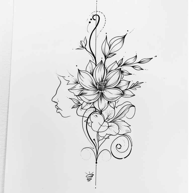 organic-line-tattoo – tattoo design ideas free ai generated – subtle – for-lower-thigh – Gallery: outline-inkby-ai