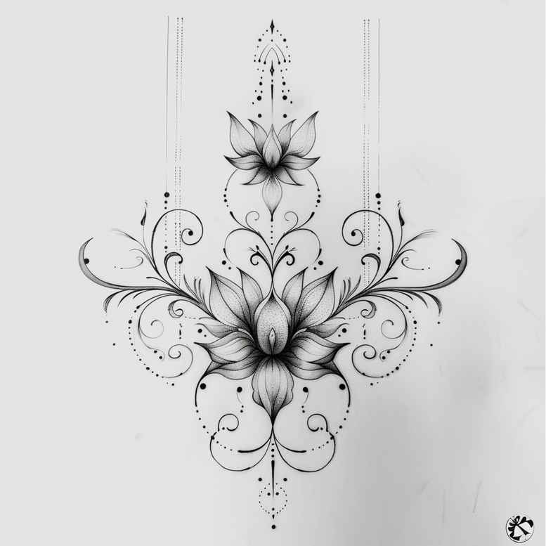 ornamental-line-tattoo – tattoo design ideas free ai generated – micro-line – for-temple – Gallery: outline-inkby-ai
