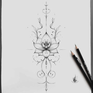 plant-motif-line-tattoo – tattoo design ideas free ai generated – elemental – for-temple – Gallery: outline-inkby-ai