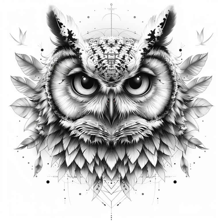 abstract-owl-tattoo – tattoo design ideas free ai generated – neotraditional-rich-shading – for-knee – Gallery: owls-inkby-ai