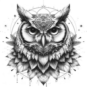 artistic-owl-tattoo – tattoo design ideas free ai generated – realism-inner-glow – for-heel – Gallery: owls-inkby-ai