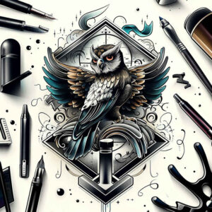 detailed-owl-tattoo – tattoo design ideas free ai generated – neotraditional-vivid-detail – for-biceps – Gallery: owls-inkby-ai
