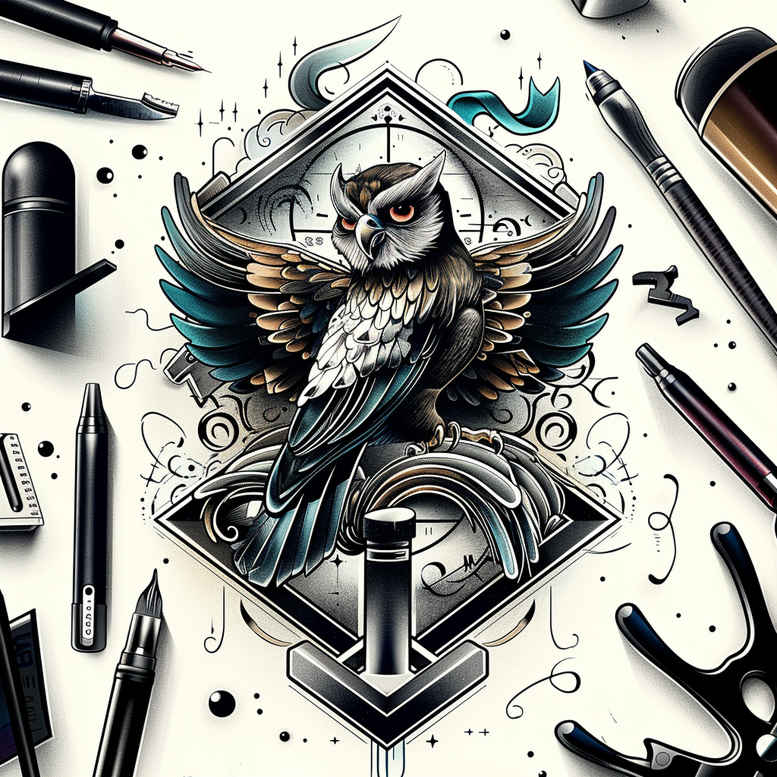 detailed-owl-tattoo – tattoo design ideas free ai generated – neotraditional-vivid-detail – for-biceps – Gallery: owls-inkby-ai