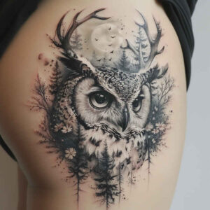 detailed-owl-tattoo – tattoo design ideas free ai generated – realism-rich-blacks – for-hip – Gallery: owls-inkby-ai