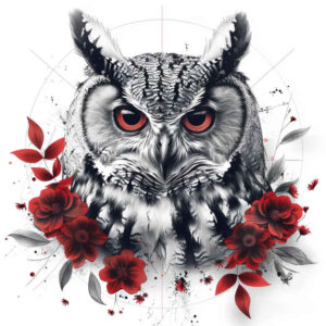 detailed-owl-tattoo – tattoo design ideas free ai generated – surrealism-dreamscape – for-back-of-neck – Gallery: owls-inkby-ai