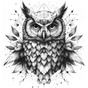 feathered-owl-tattoo – tattoo design ideas free ai generated – realism-minimal-grain – for-behind-ear – Gallery: owls-inkby-ai