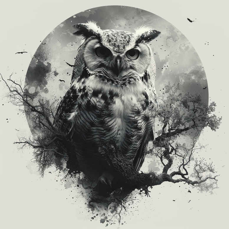 fine-line-owl-tattoo – tattoo design ideas free ai generated – realism-subtle-gradients – for-back-shoulder – Gallery: owls-inkby-ai