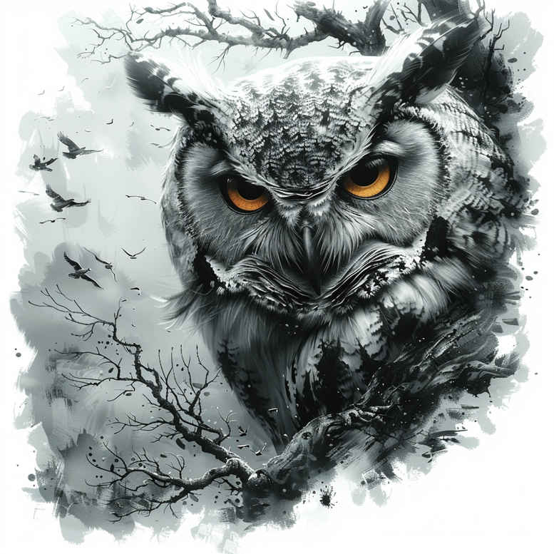 for-women – tattoo design ideas free ai generated – neotraditional-clean-fill – for-ribs – Gallery: owls-inkby-ai