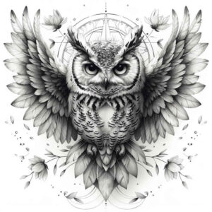 for-women – tattoo design ideas free ai generated – surrealism-subconscious-themes – for-sternum – Gallery: owls-inkby-ai