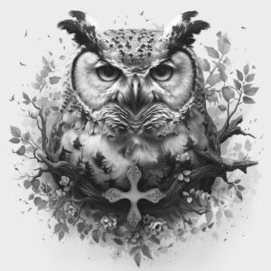 geometric-owl-tattoo – tattoo design ideas free ai generated – realism-clean-lines – for-upper-back – Gallery: owls-inkby-ai