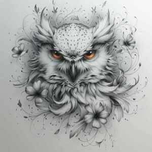 geometric-owl-tattoo – tattoo design ideas free ai generated – surrealism-melting-forms – for-shoulder – Gallery: owls-inkby-ai