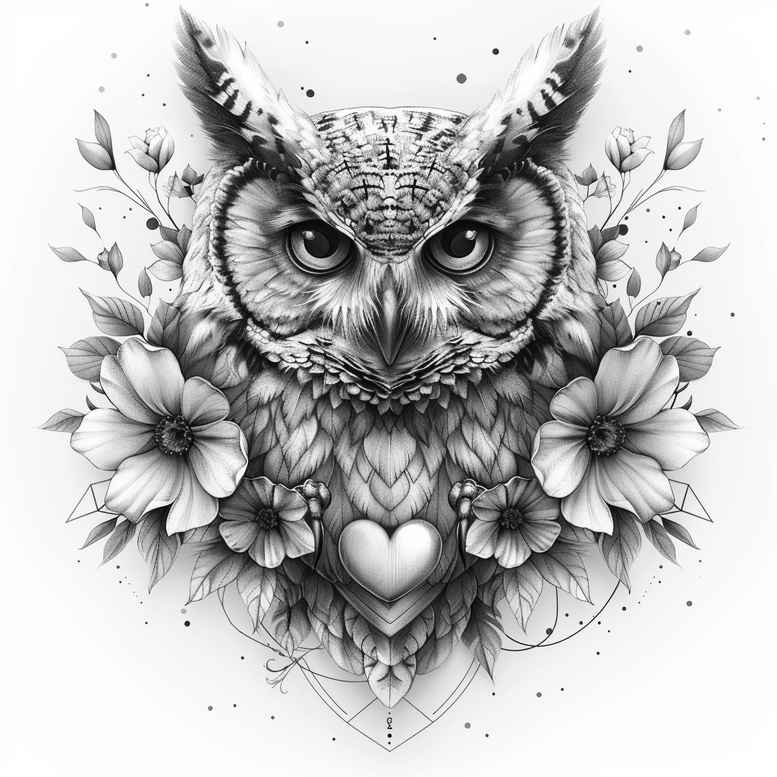 geometric-owl-tattoo – tattoo design ideas free ai generated – surrealism-shimmering-forms – for-side – Gallery: owls-inkby-ai
