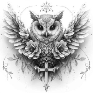 intuitive-owl-tattoo – tattoo design ideas free ai generated – neotraditional-subtle-tone – for-abdomen – Gallery: owls-inkby-ai