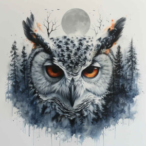 life-symbol-owl-tattoo – tattoo design ideas free ai generated – neotraditional-contrasting-colors – for-collarbone – Gallery: owls-inkby-ai