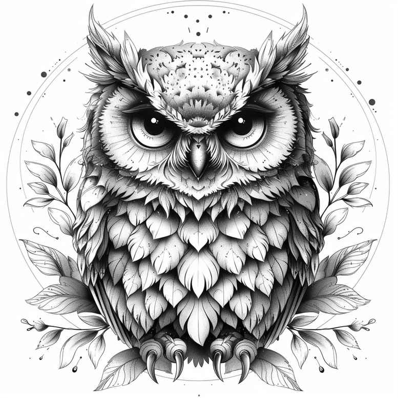magic-owl-tattoo – tattoo design ideas free ai generated – surrealism-blurred-edges – for-upper-chest – Gallery: owls-inkby-ai