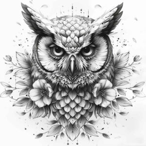 owl-mystical-tattoo-neotraditional-solid-blacks-for-sternum – tattoo design ideas free ai generated – Gallery: owls-inkby-ai