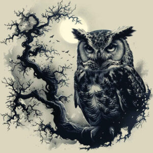 nature-motif-owl-tattoo – tattoo design ideas free ai generated – neotraditional-dynamic-composition – for-palm – Gallery: owls-inkby-ai