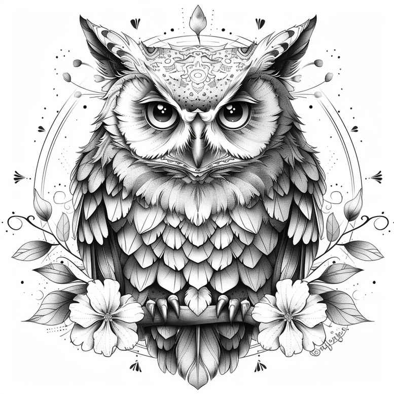 nature-motif-owl-tattoo – tattoo design ideas free ai generated – realism-seamless-blend – for-stomach – Gallery: owls-inkby-ai