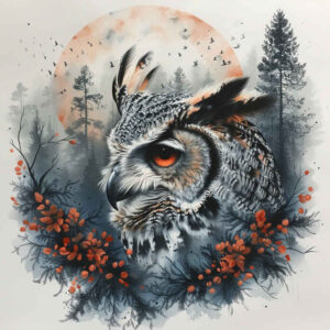 ornamental-owl-tattoo – tattoo design ideas free ai generated – neotraditional-dynamic-linework – for-inner-arm – Gallery: owls-inkby-ai