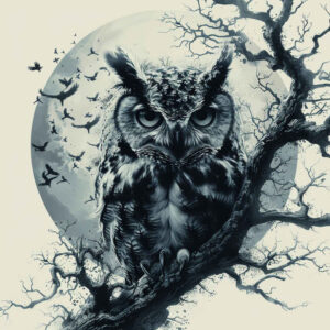 ornamental-owl-tattoo – tattoo design ideas free ai generated – surrealism-blurred-boundaries – for-outer-arm – Gallery: owls-inkby-ai