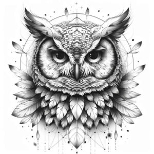 owl-abstract-pattern-tattoo – tattoo design ideas free ai generated – surrealism-esoteric – for-inner-arm – Gallery: owls-inkby-ai