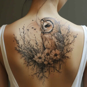 owl-artistic-tattoo – tattoo design ideas free ai generated – neotraditional-rich-shading – for-stomach – Gallery: owls-inkby-ai