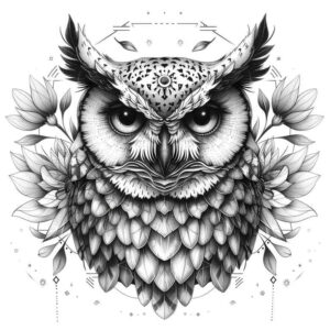 owl-artistic-tattoo – tattoo design ideas free ai generated – realism-glowing-edges – for-temple – Gallery: owls-inkby-ai