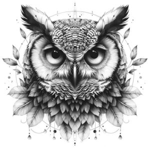 owl-contour-tattoo – tattoo design ideas free ai generated – surrealism-shadow-play – for-abdomen – Gallery: owls-inkby-ai