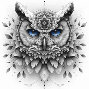 owl-detail-tattoo – tattoo design ideas free ai generated – neotraditional-deep-blacks – for-chest – Gallery: owls-inkby-ai