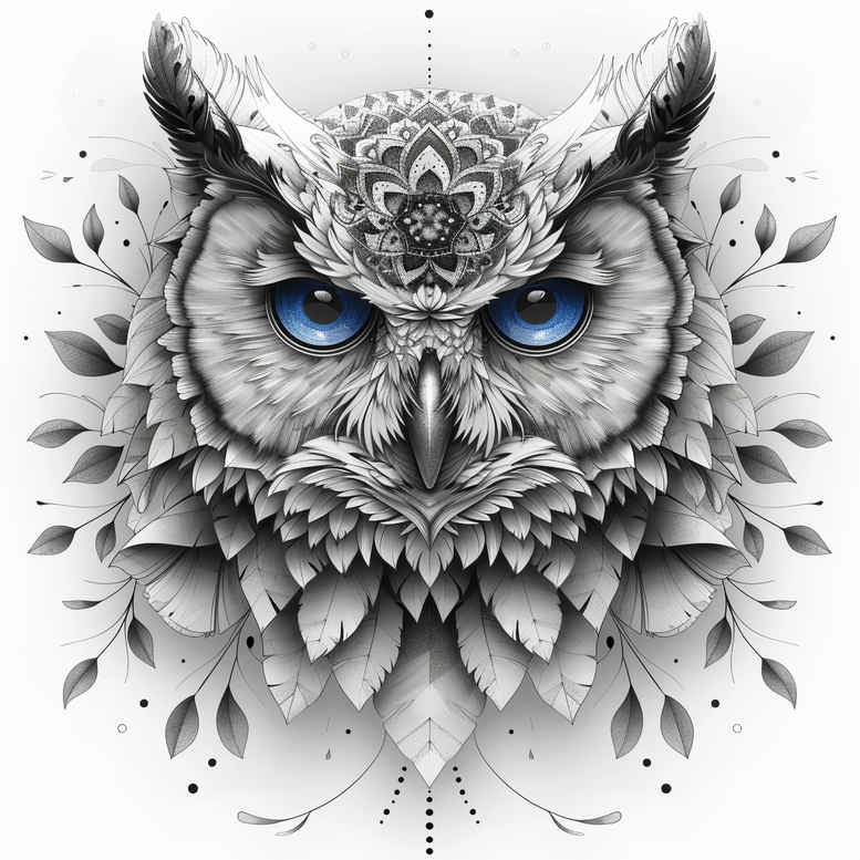 owl-detail-tattoo – tattoo design ideas free ai generated – neotraditional-deep-blacks – for-chest – Gallery: owls-inkby-ai