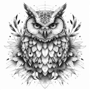 owl-detail-tattoo – tattoo design ideas free ai generated – surrealism-vivid-hallucination – for-abdomen – Gallery: owls-inkby-ai