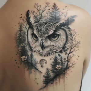 owl-energy-tattoo – tattoo design ideas free ai generated – realism-realistic-dimension – for-elbow – Gallery: owls-inkby-ai