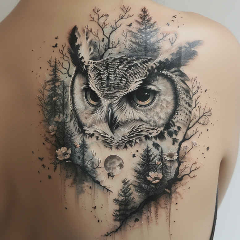 owl-energy-tattoo – tattoo design ideas free ai generated – realism-realistic-dimension – for-elbow – Gallery: owls-inkby-ai