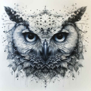 owl-expression-tattoo – tattoo design ideas free ai generated – neotraditional-detailed-textures – for-side – Gallery: owls-inkby-ai